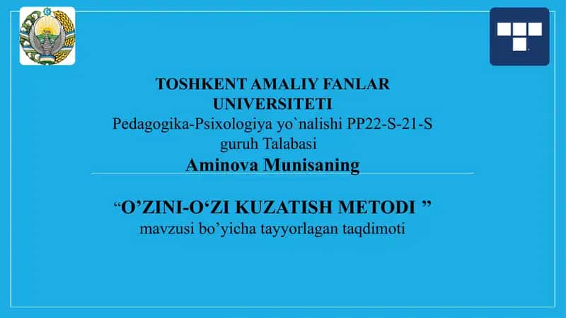 O’ZINI-O‘ZI KUZATISH METODI 1
