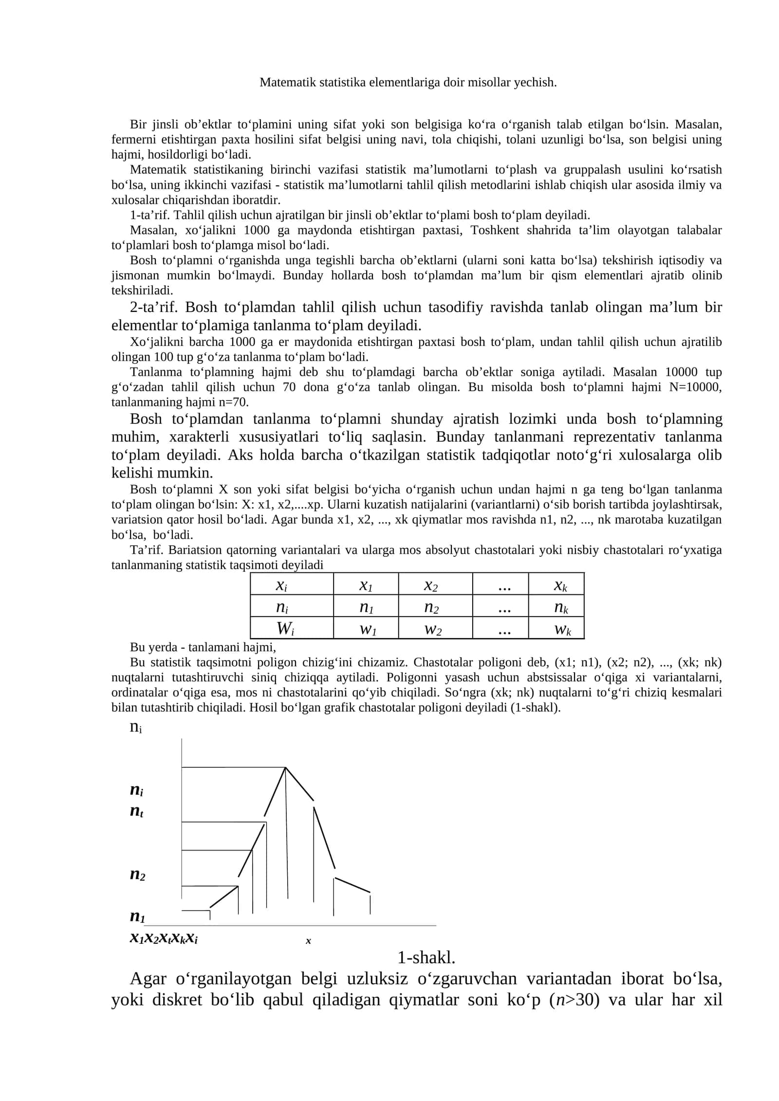 Matematik statistika elementlari misollari 1