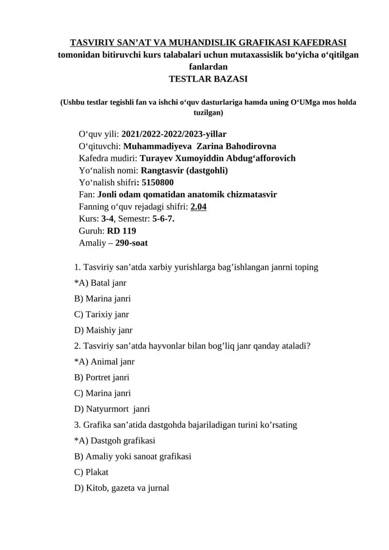 TASVIRIY SAN’AT VA MUHANDISLIK GRAFIKASI KAFEDRASI 1