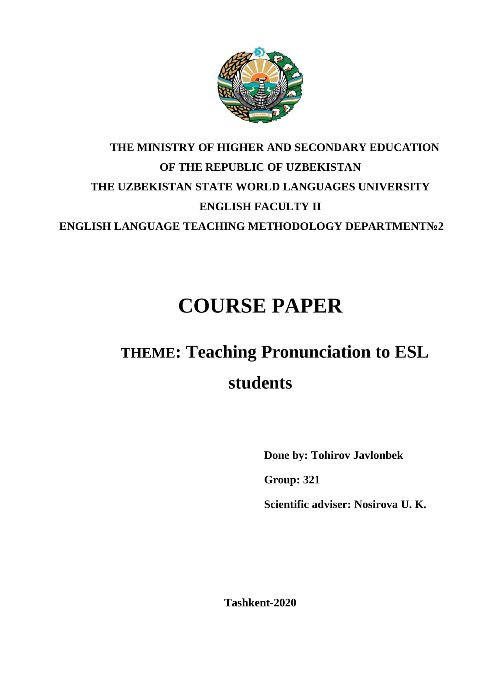 Teaching Pronunciation to ESL students 1
