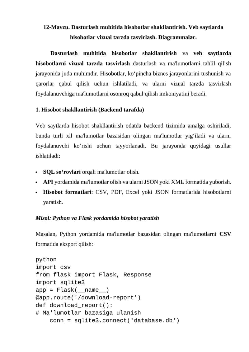 Hisobotlar shakllantirish dasturi 1