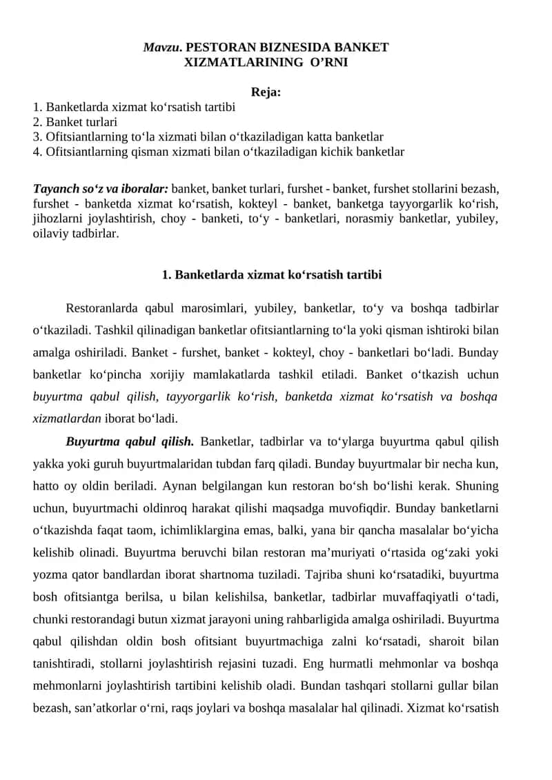 Banket xizmatlari 1