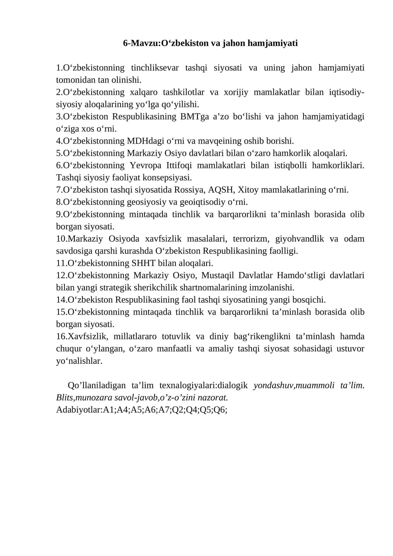 O‘zbekiston va jahon hamjamiyati 1