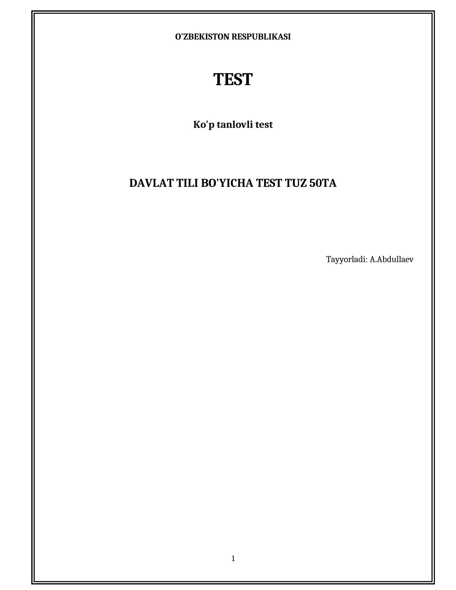 Argos Davlat tili  50ta test + javoblari 1