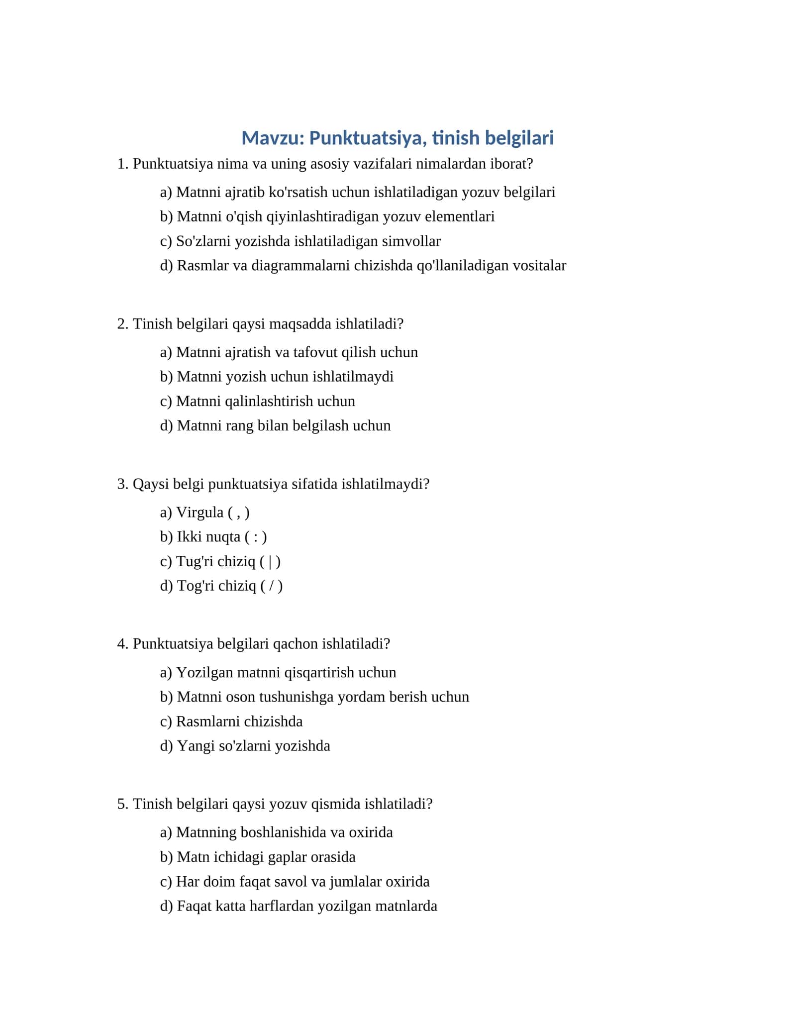 Punktuatsiya, tinish belgilari 1