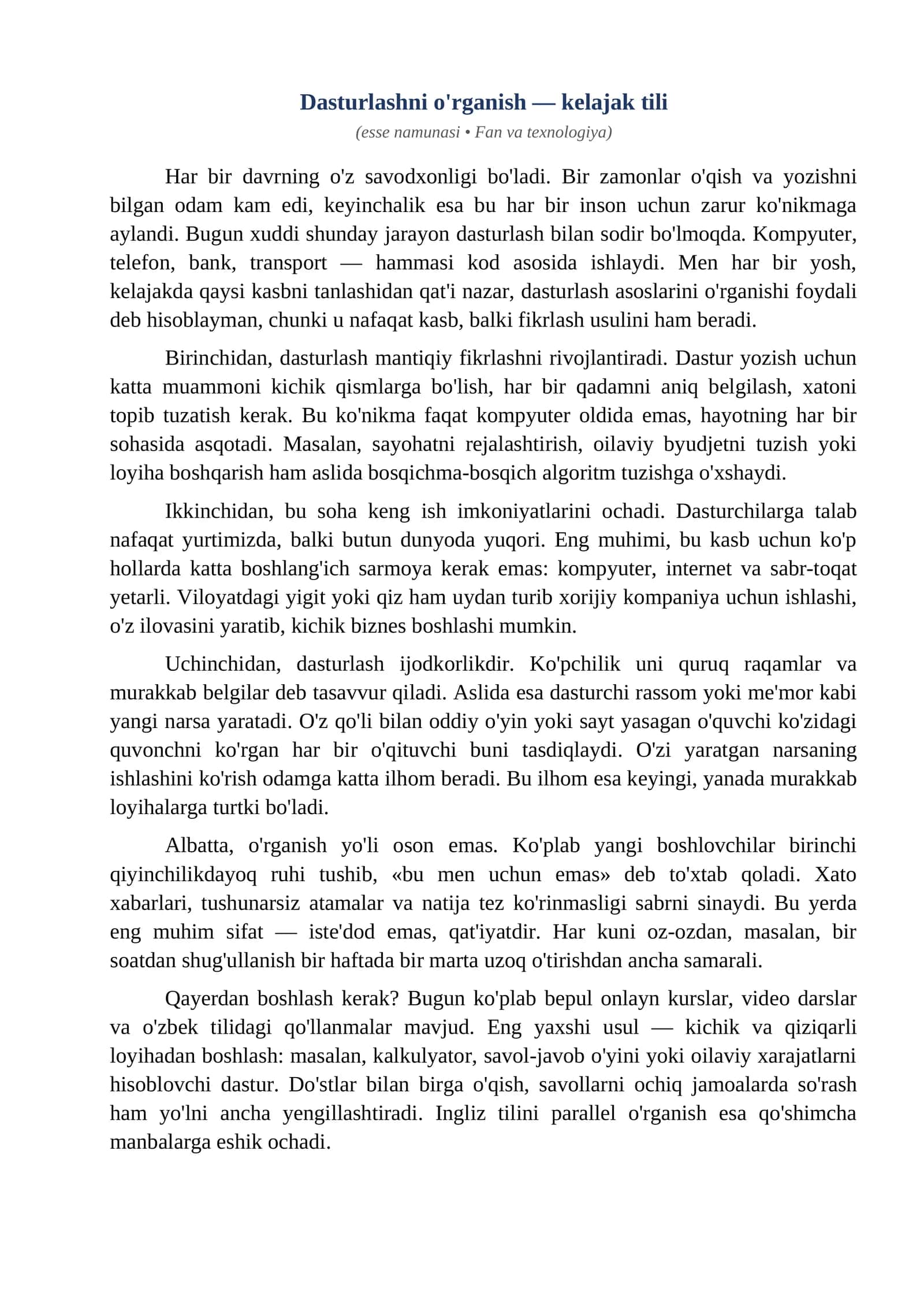 Esse Dasturlashni organish kelajak tili 1