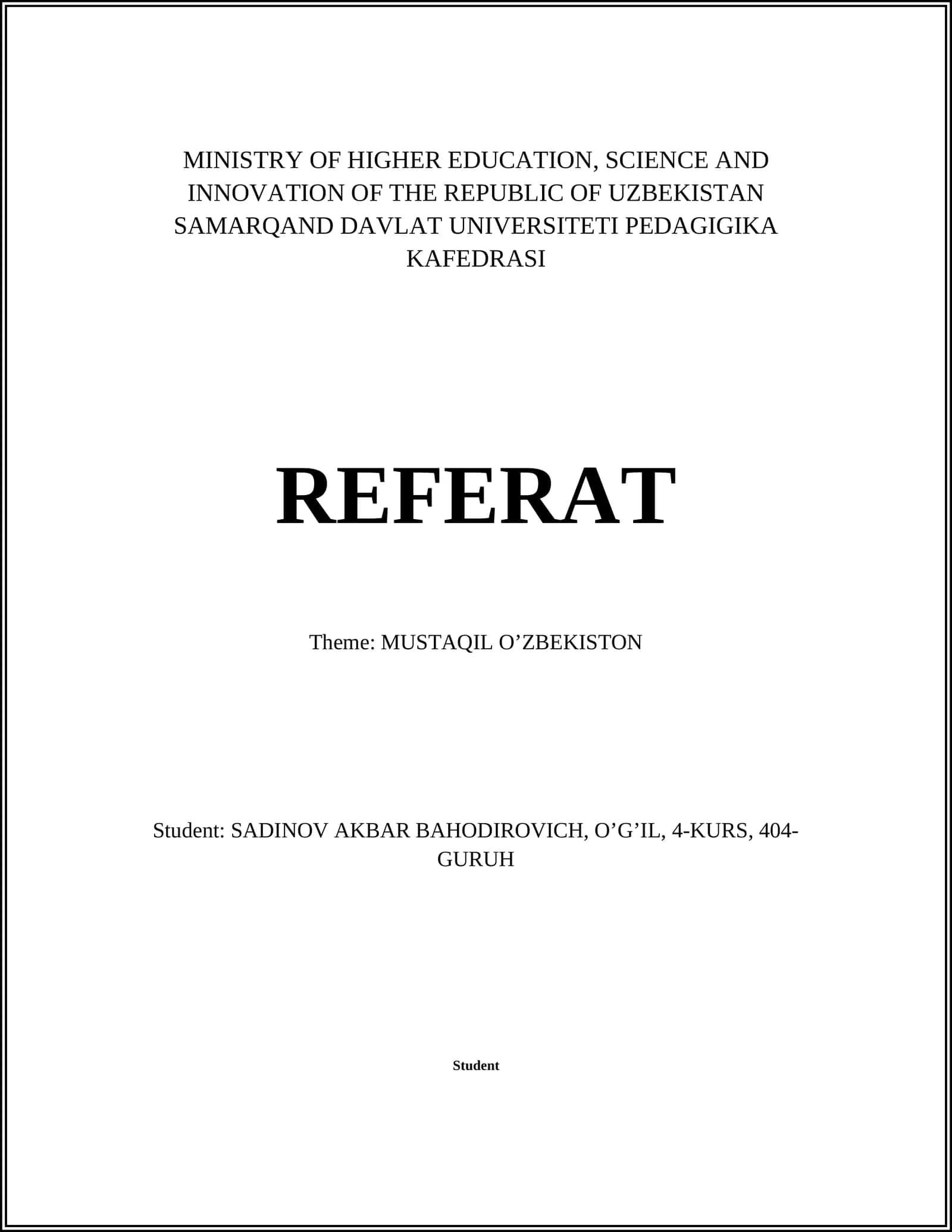 MUSTAQIL O’ZBEKISTON 1