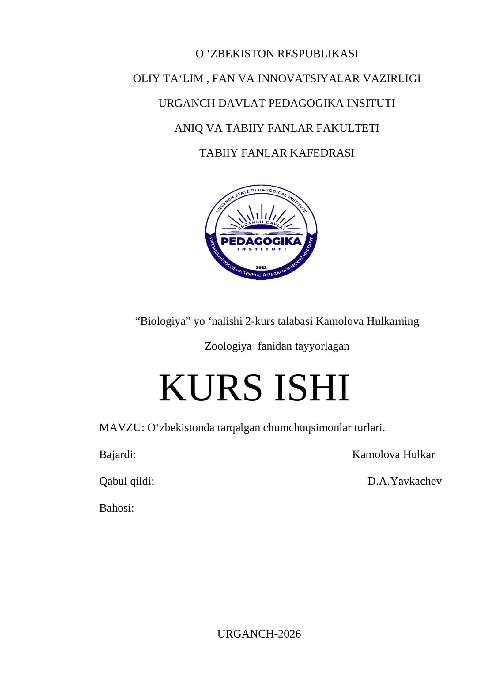 Biologiya Kurs Ishi 1