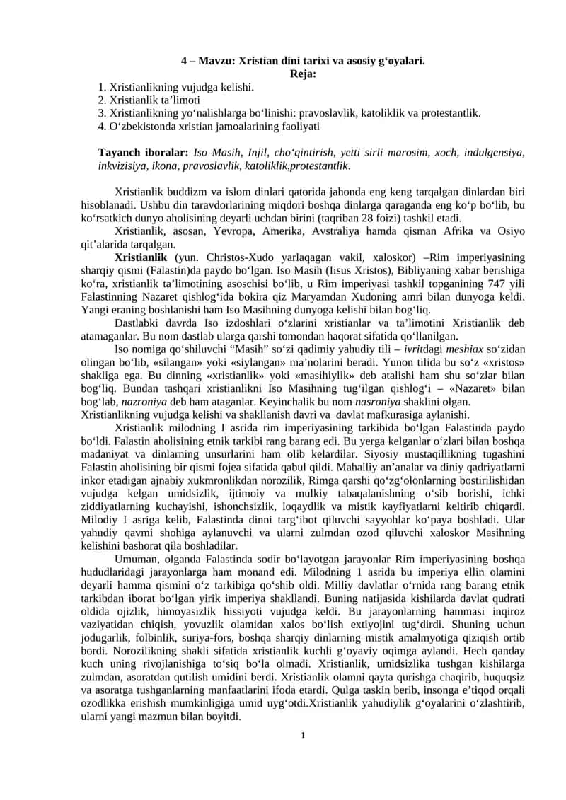Xristian dini tarixi va asosiy g‘oyalari 1