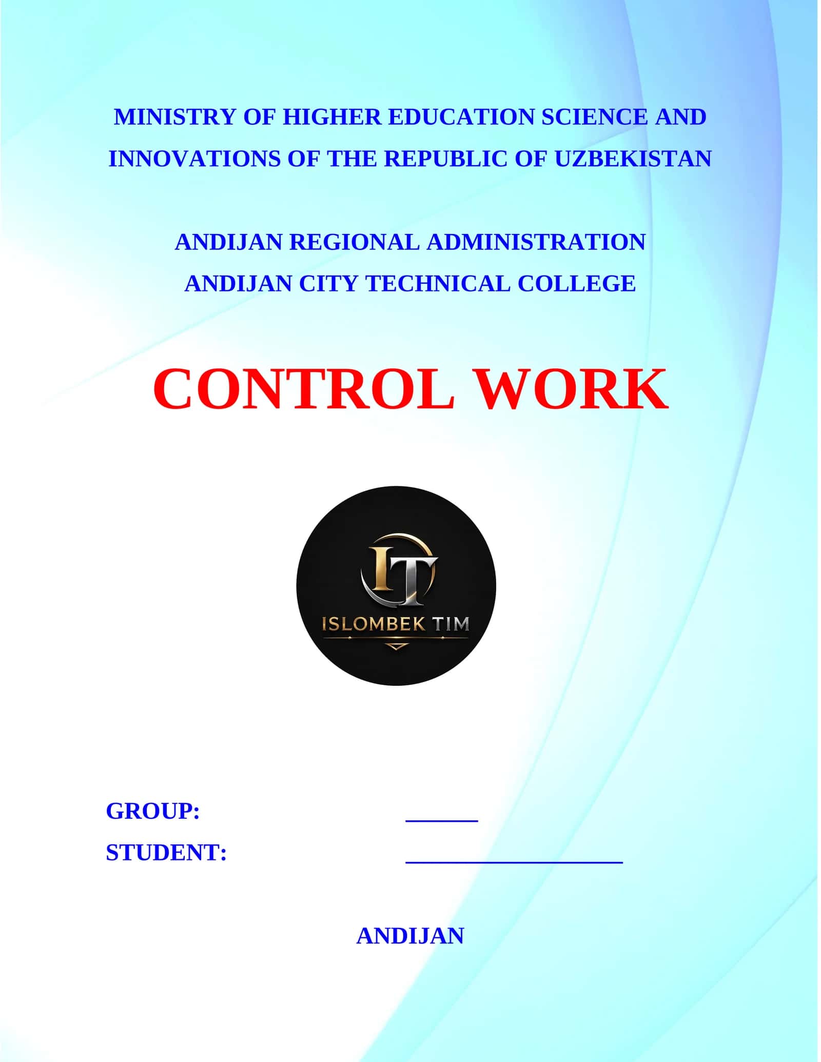 CONTROL WORK (Nazorat ishi) 1