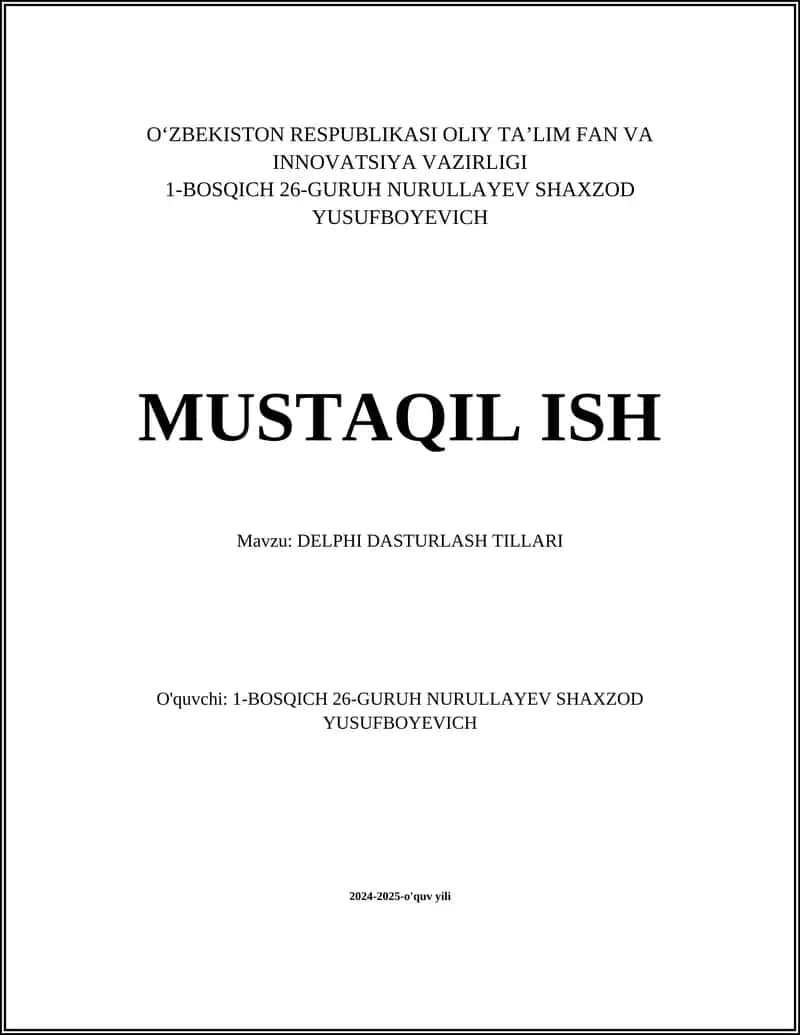 Delphi Dasturlash Tillari