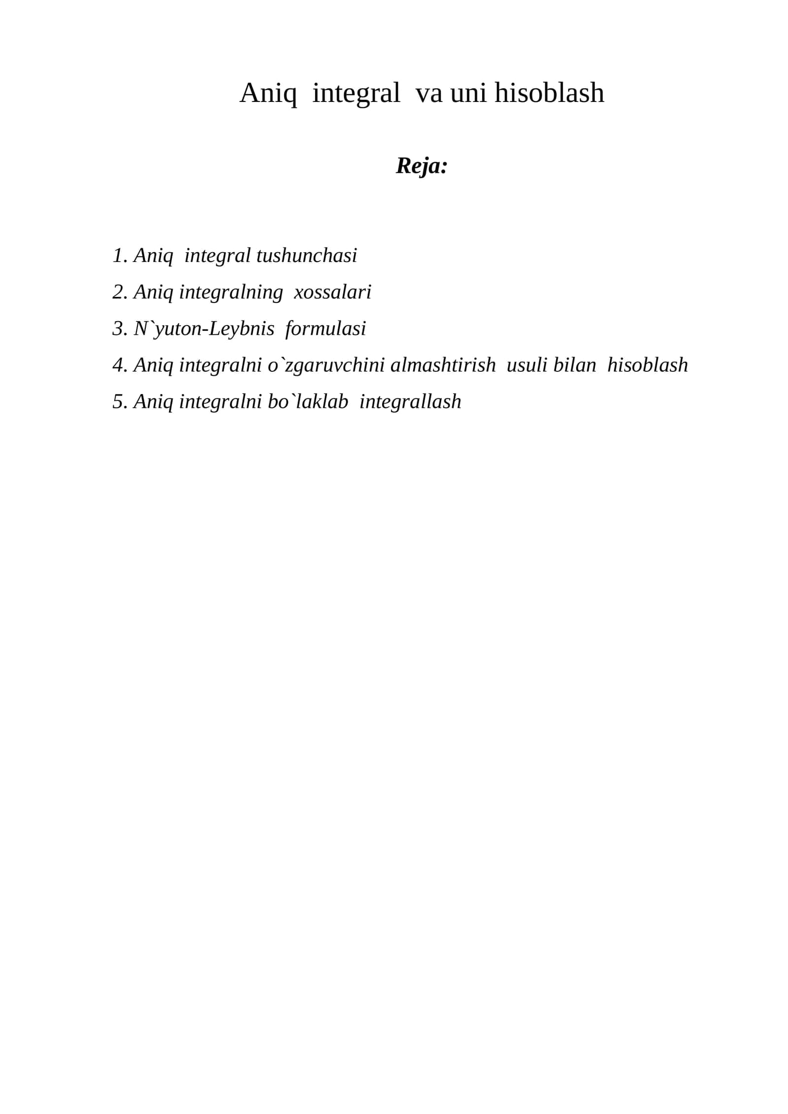 Aniq integral va uni hisoblash 1