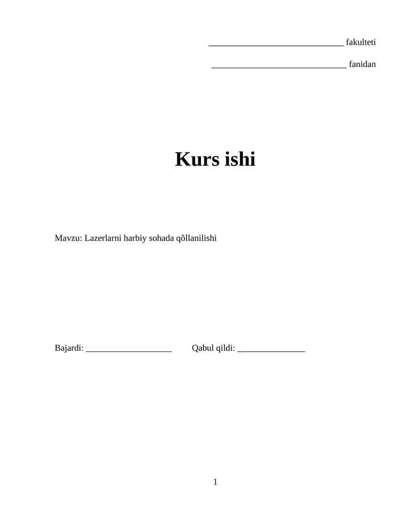 Lazerlarni harbiy sohada qõllanilishi 1
