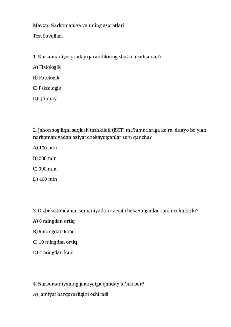 Narkomaniya va uning asoratlari 1