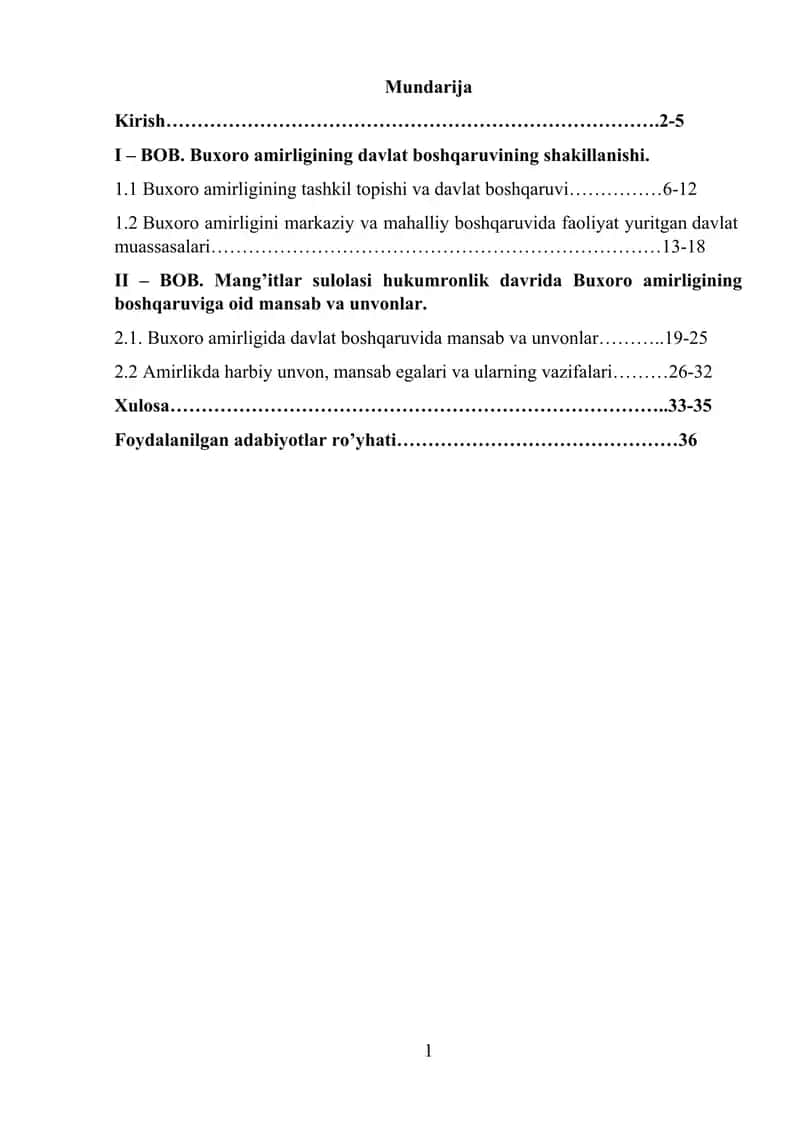 BUXORO AMIRLIGINING DAVLAT BOSHQARUVI 1