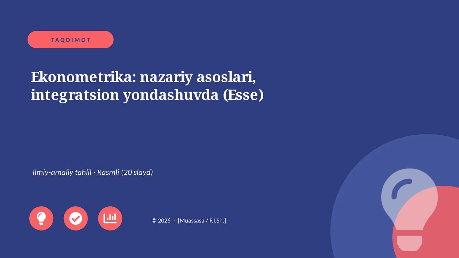Ekonometrika: nazariy asoslari, integratsion yondashuvda (Esse) 1
