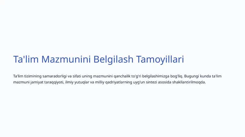 Ta'lim Mazmunini Belgilash Tamoyillari 1