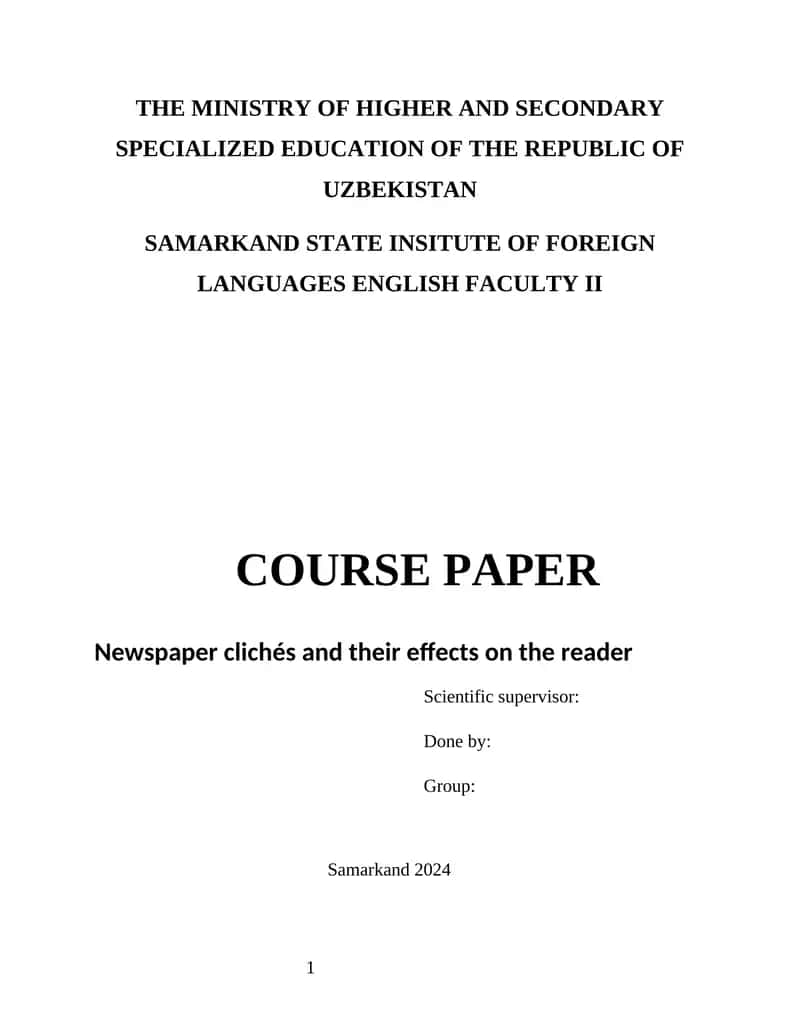 Course Paper on Newspaper Clichés 1