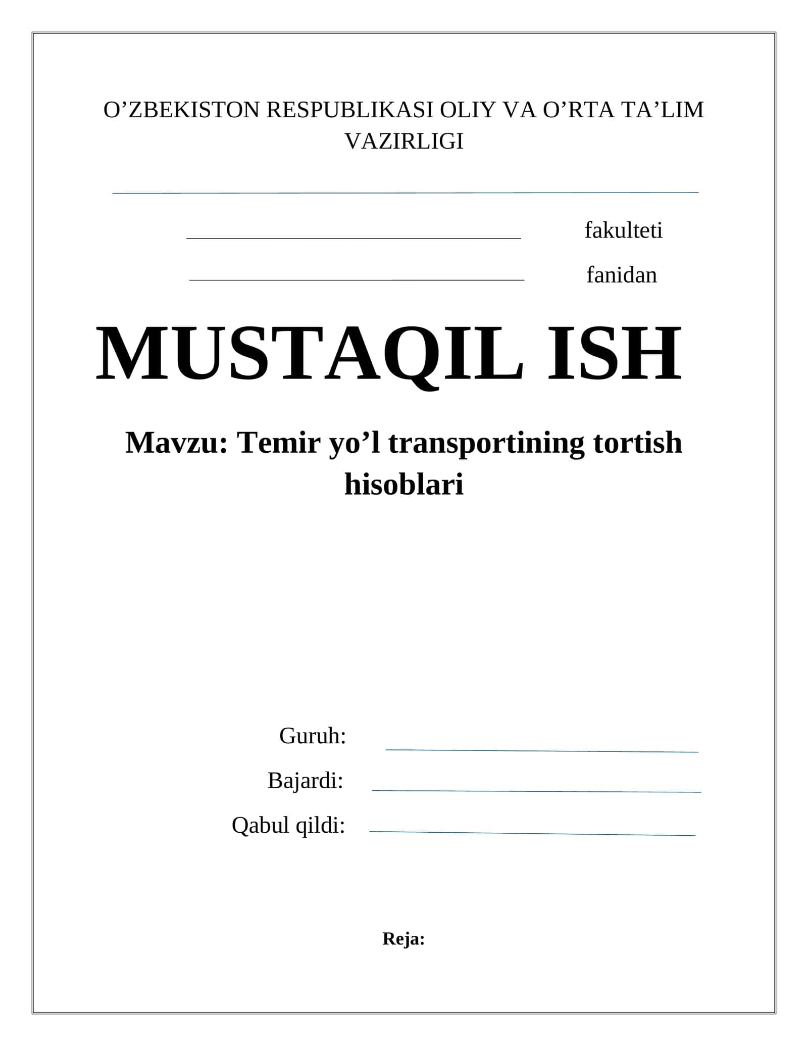 Temir yo’l transportining tortish hisoblari 1