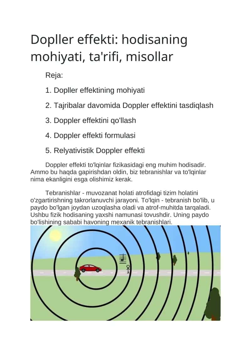 Dopller effekti: hodisaning mohiyati, ta'rifi, misollar 1