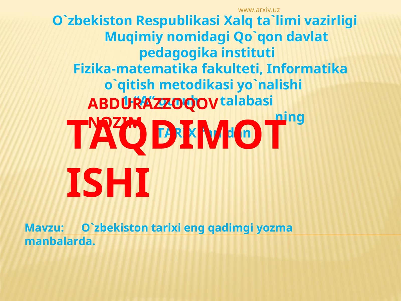 O`zbekiston tarixi eng qadimgi yozma manbalarda 1