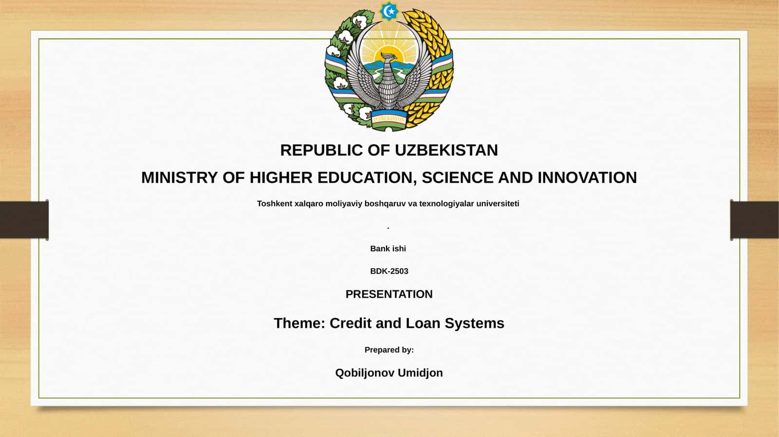 Credit and Loan Systems 1