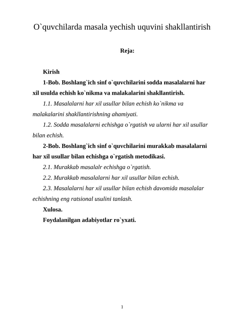 O`quvchilarda masala yechish uquvini shakllantirish 1