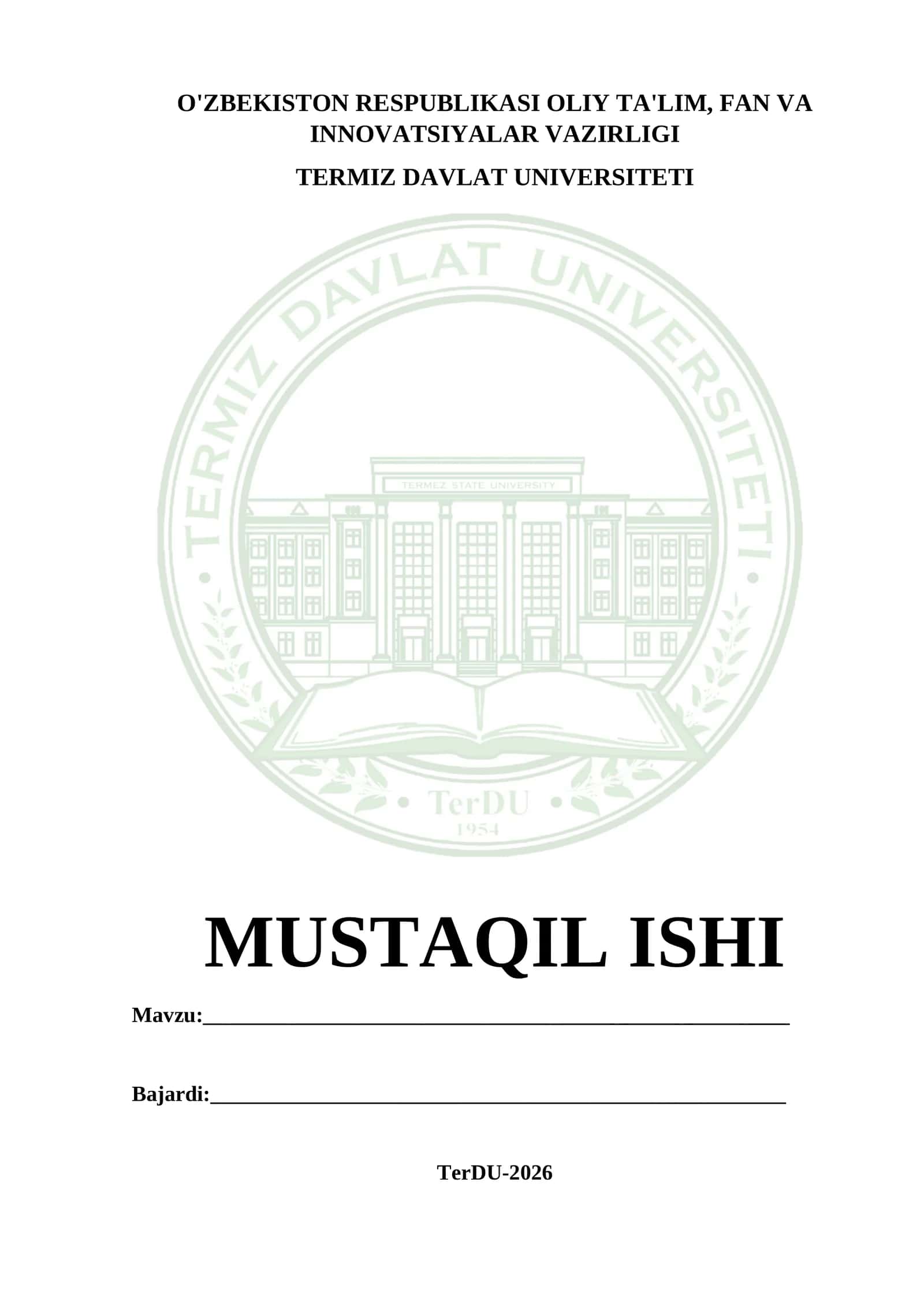 MUSTAQIL ISHI YUZI SHABLON 1