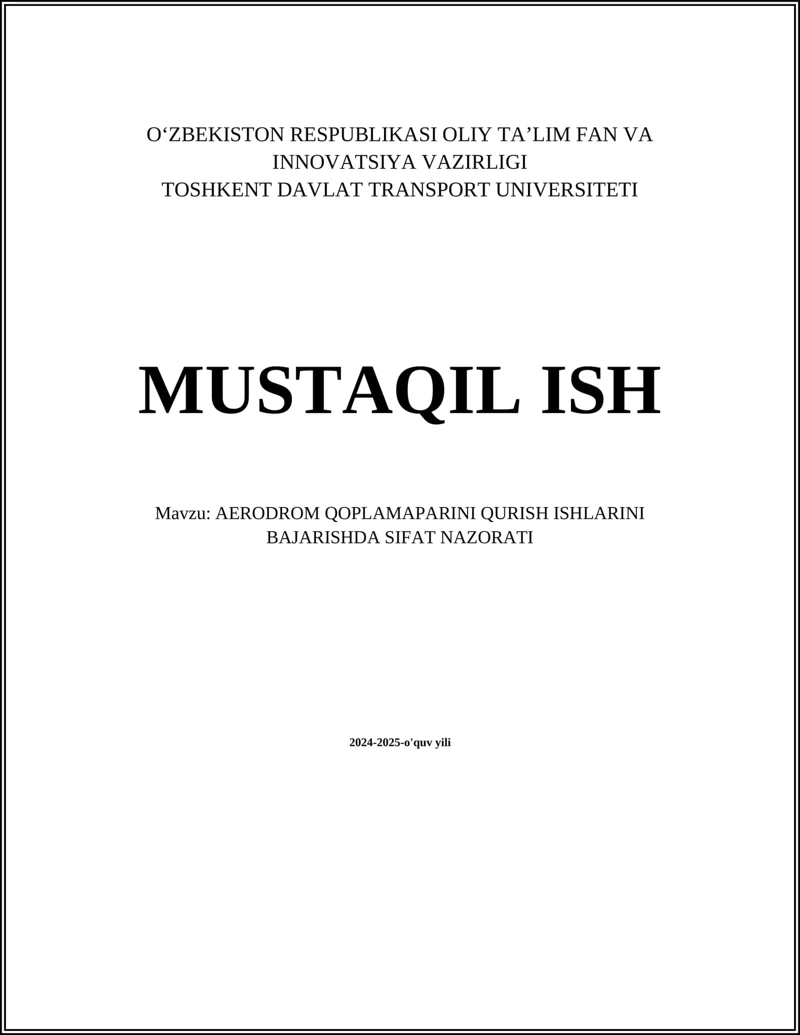 AERODROM QOPLAMAPARINI QURISH ISHLARINI BAJARISHDA SIFAT NAZORATI 1