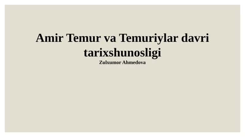 Temuriylar Davri Tarixining Zamonaviy Talqini 1