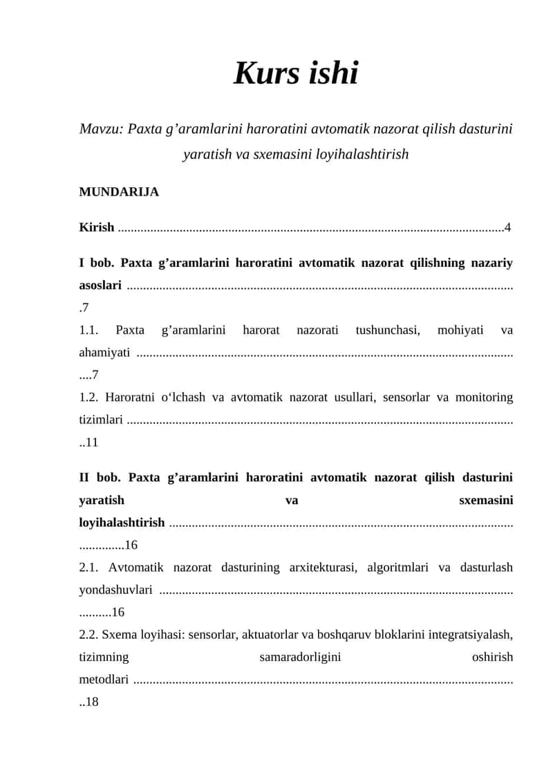Paxta g’aramlarini haroratini avtomatik nazorat qilish dasturi 1