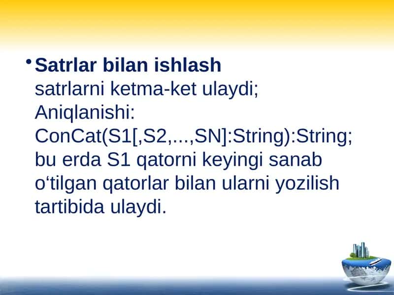 Satrlar bilan ishlash 1