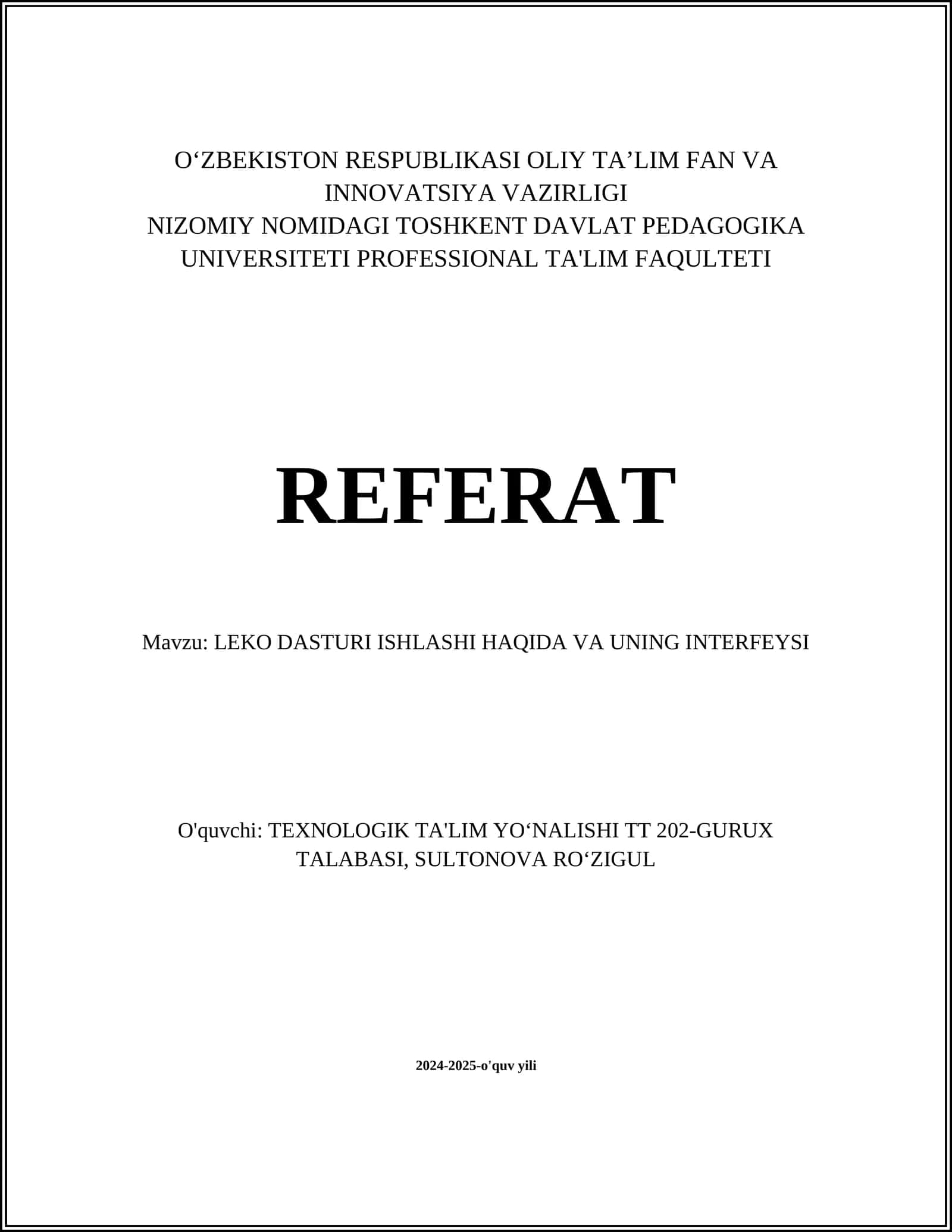 LEKO DASTURI ISHLASHI HAQIDA VA UNING INTERFEYSI 1