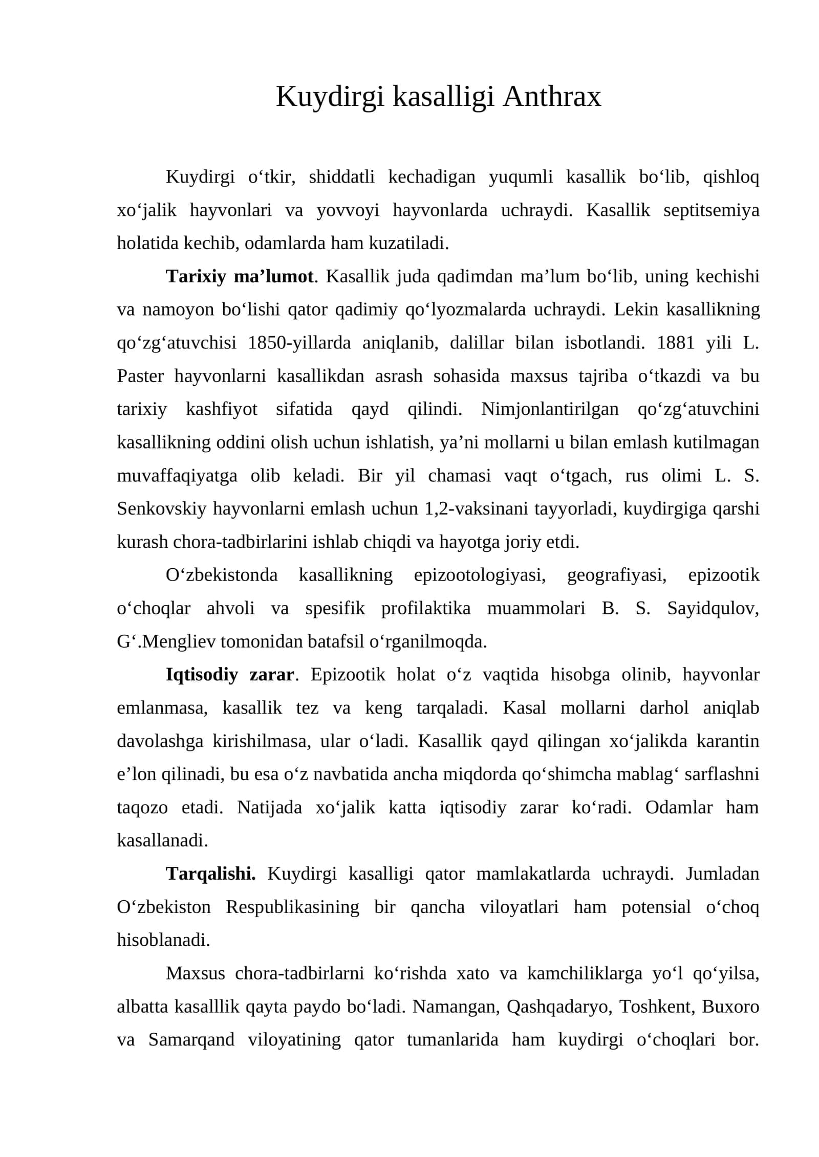 Kuydirgi kasalligi Anthrax 1