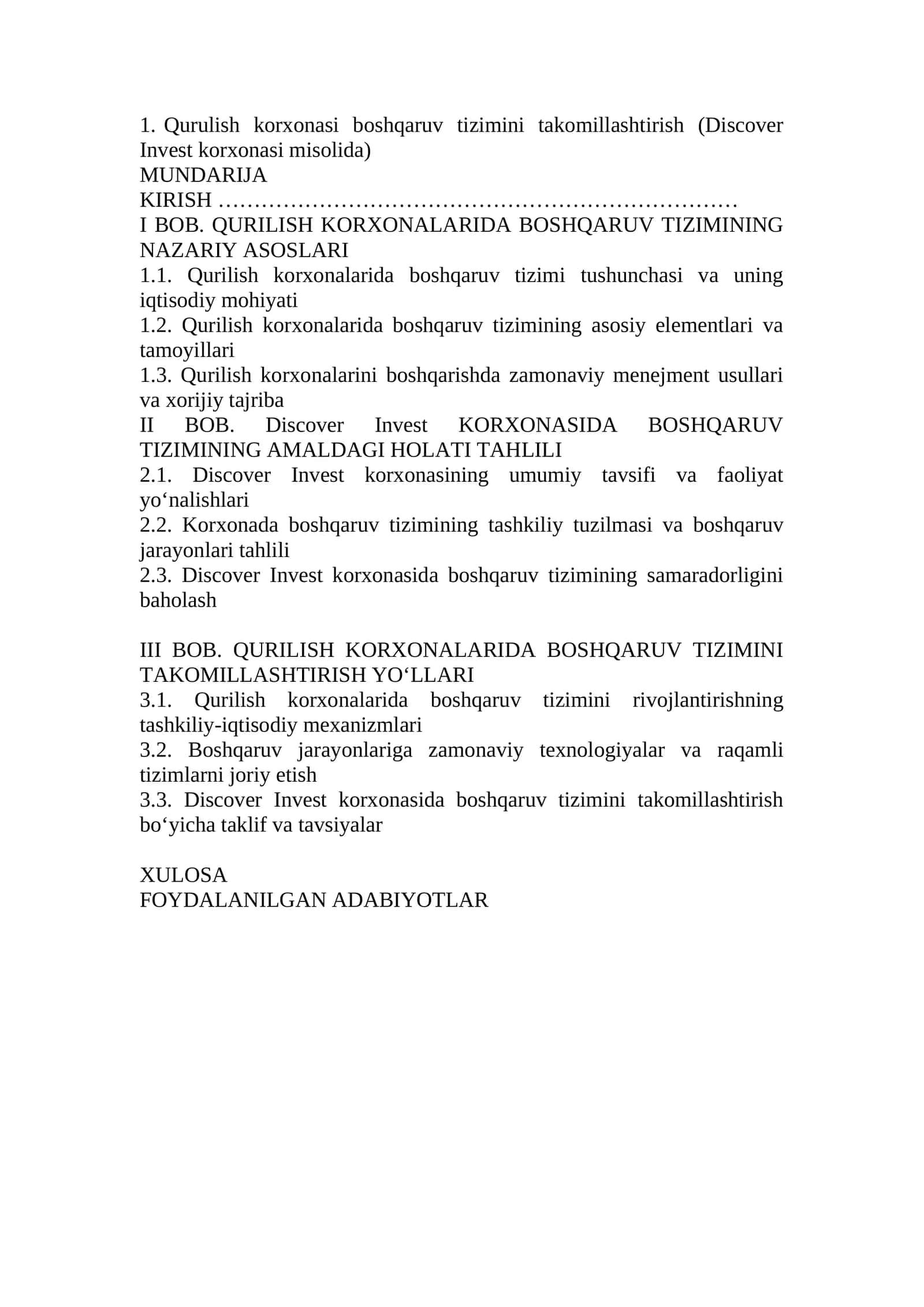 Qurulish korxonasi boshqaruv tizimini takomillashtirish 1
