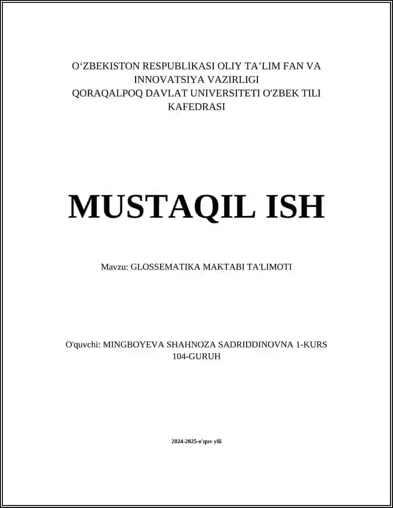 GLOSSEMATIKA MAKTABI TA'LIMOTI