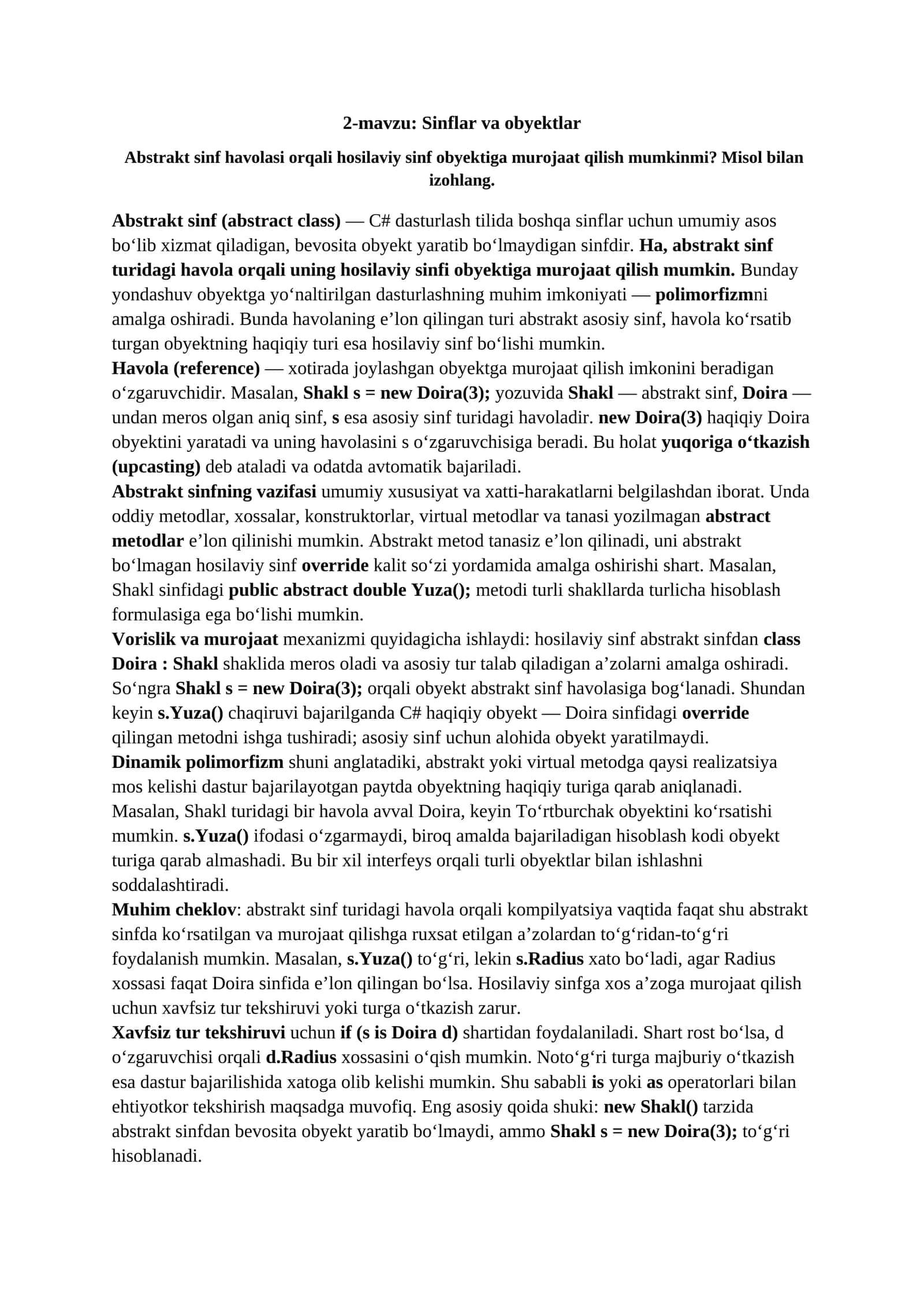 2-mavzu: Sinflar va obyektlar 1