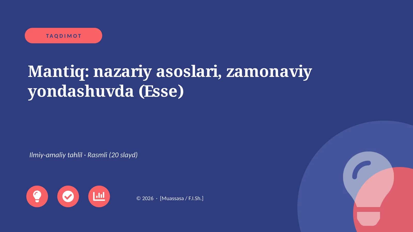Mantiq: nazariy asoslari, zamonaviy yondashuvda (Esse) 1