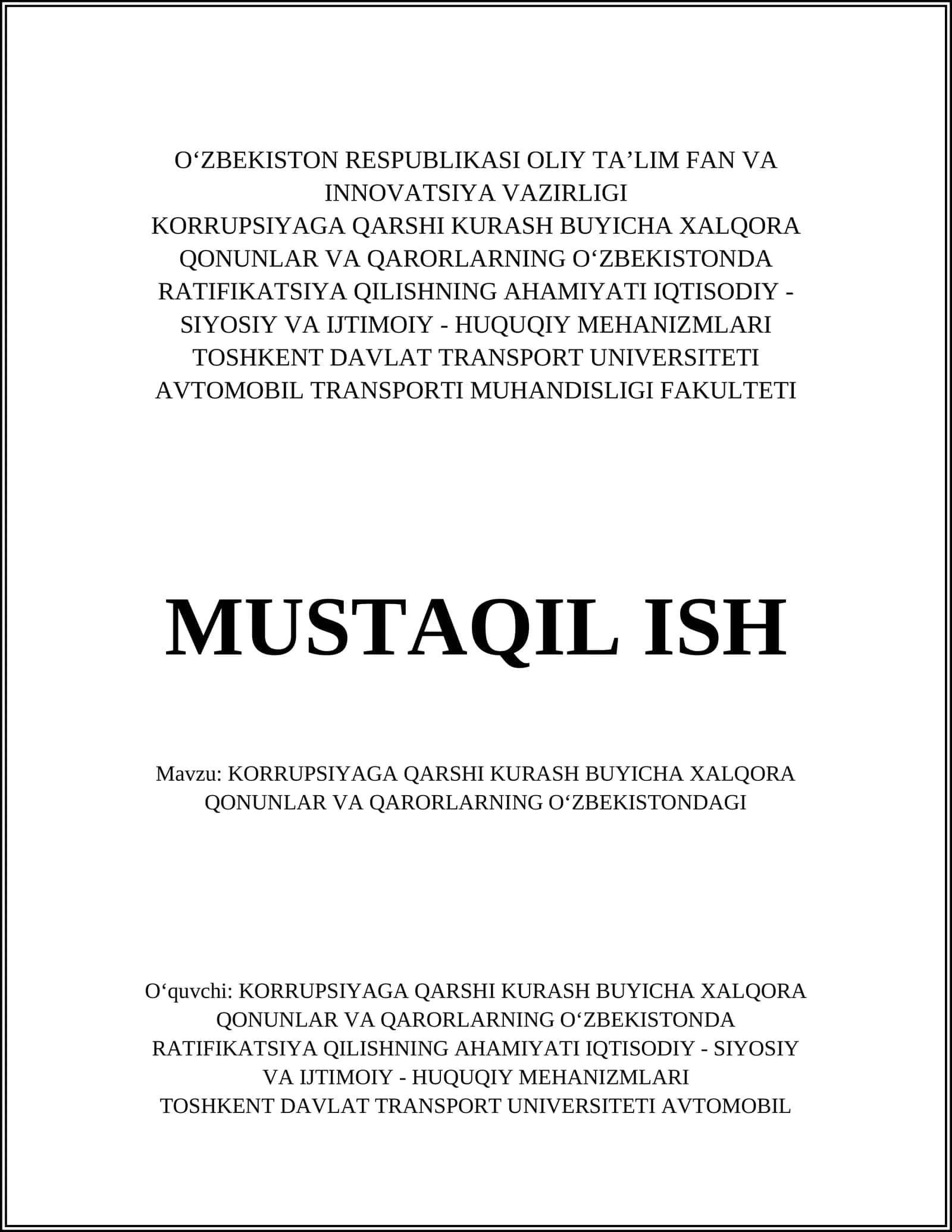 MUSTAQIL ISH 1
