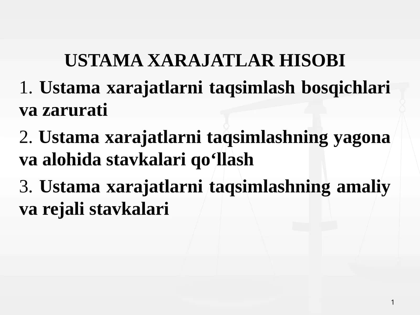 USTAMA XARAJATLAR HISOBI 1