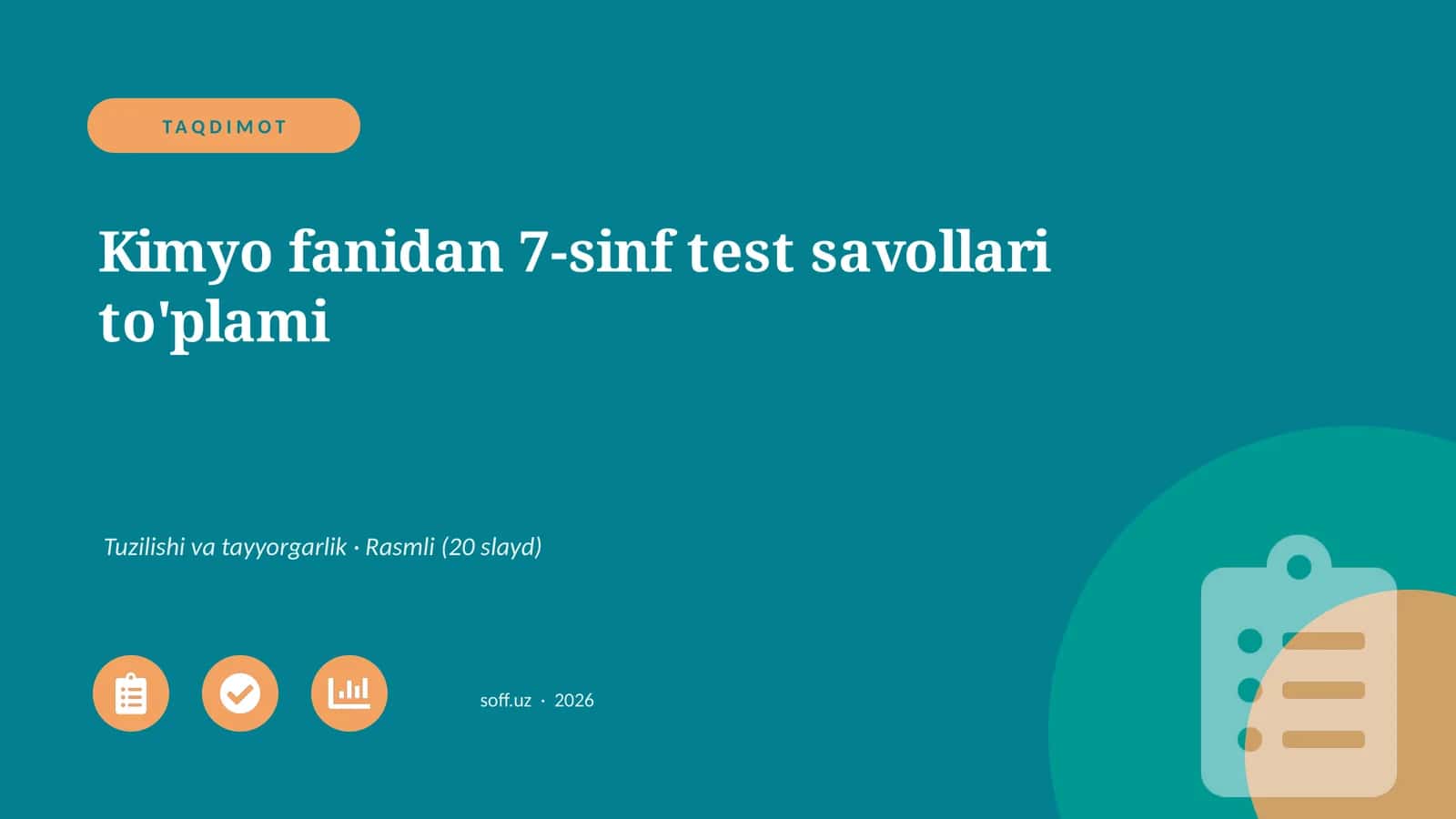 Kimyo fanidan 7-sinf test savollari to'plami 1