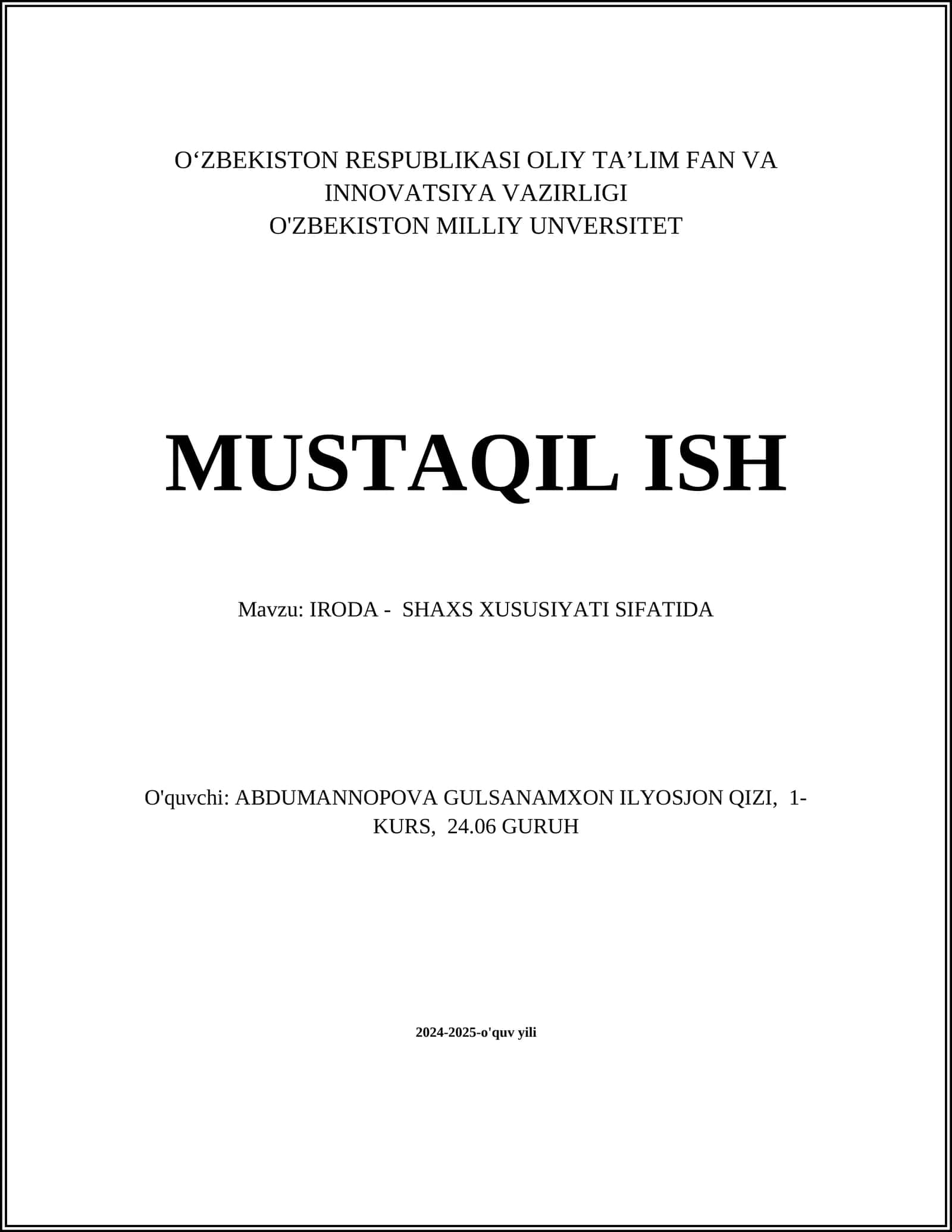IRODA - SHAXS XUSUSIYATI SIFATIDA 1