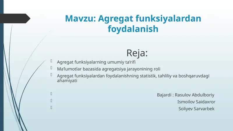 SQL Agregat funksiyalari 1