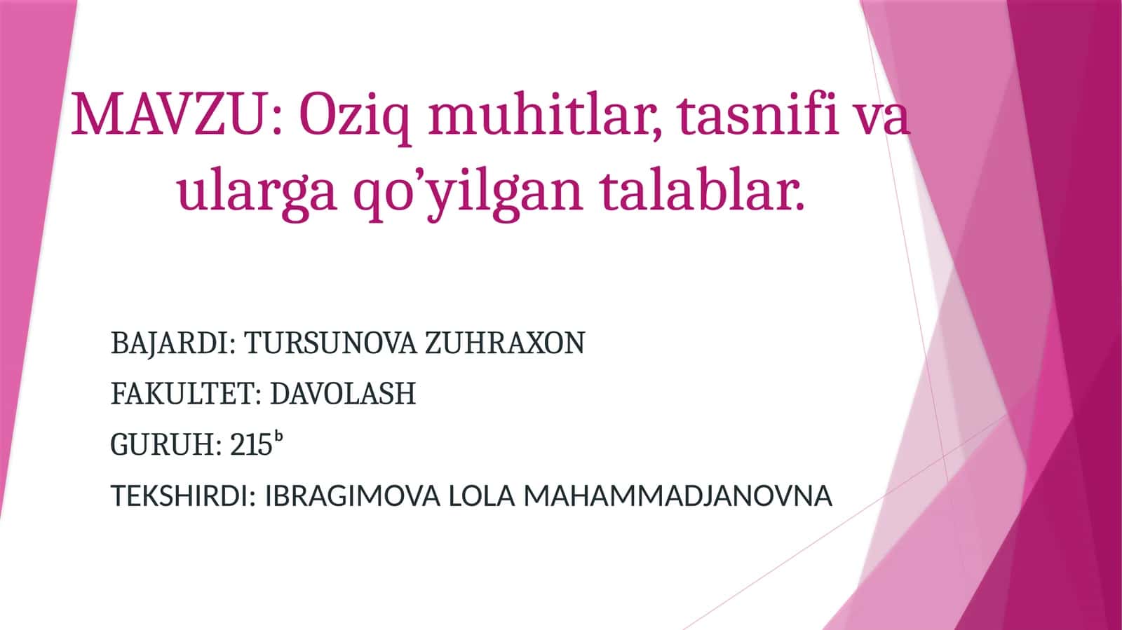 Oziq muhitlar, tasnifi va ularga qo’yilgan talablar 1