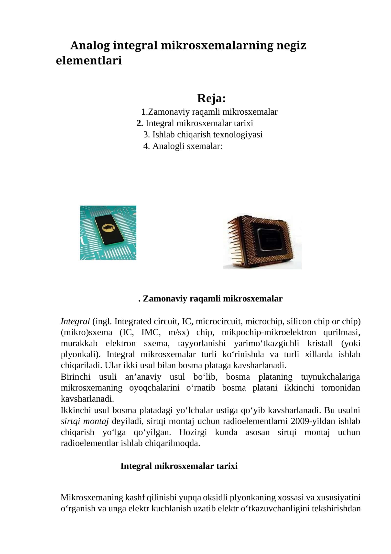 Analog integral mikrosxemalarning negiz elementlari 1
