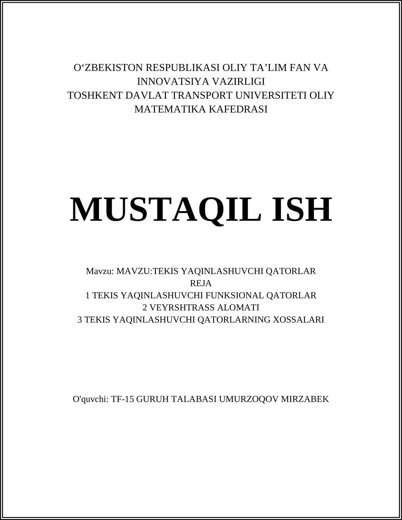 Tekis yaqinlashuvchi qatorlar 1