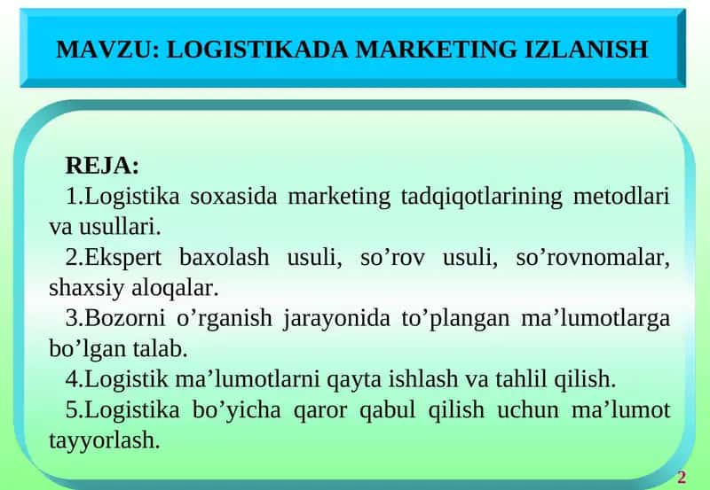 LOGISTIKADA MARKETING IZLANISH 1