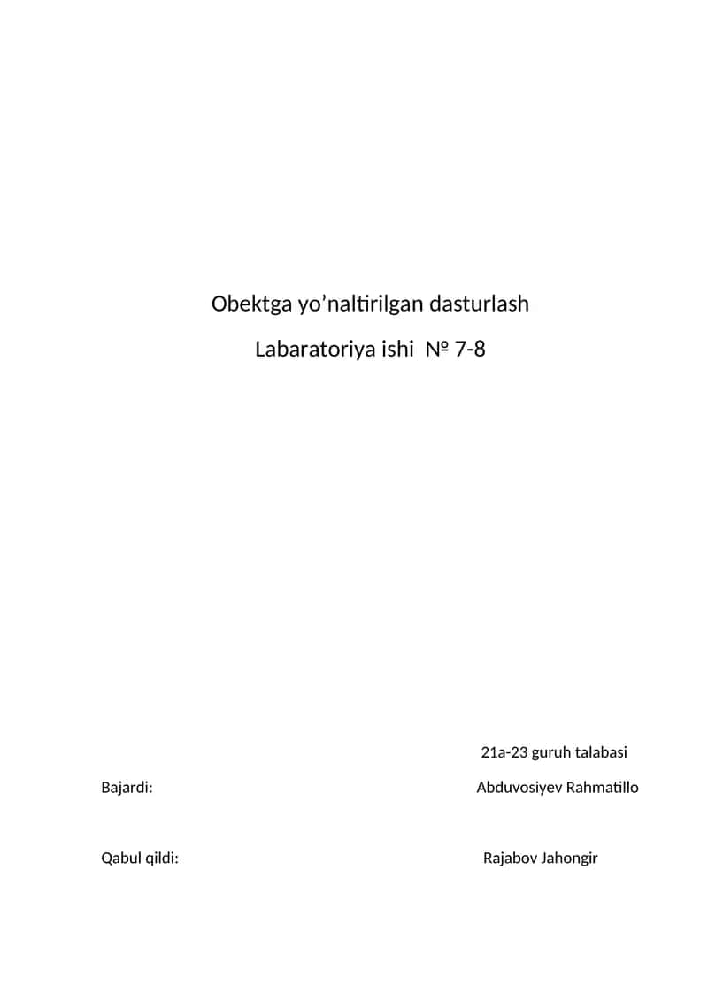 Obektga yo’naltirilgan dasturlash 1