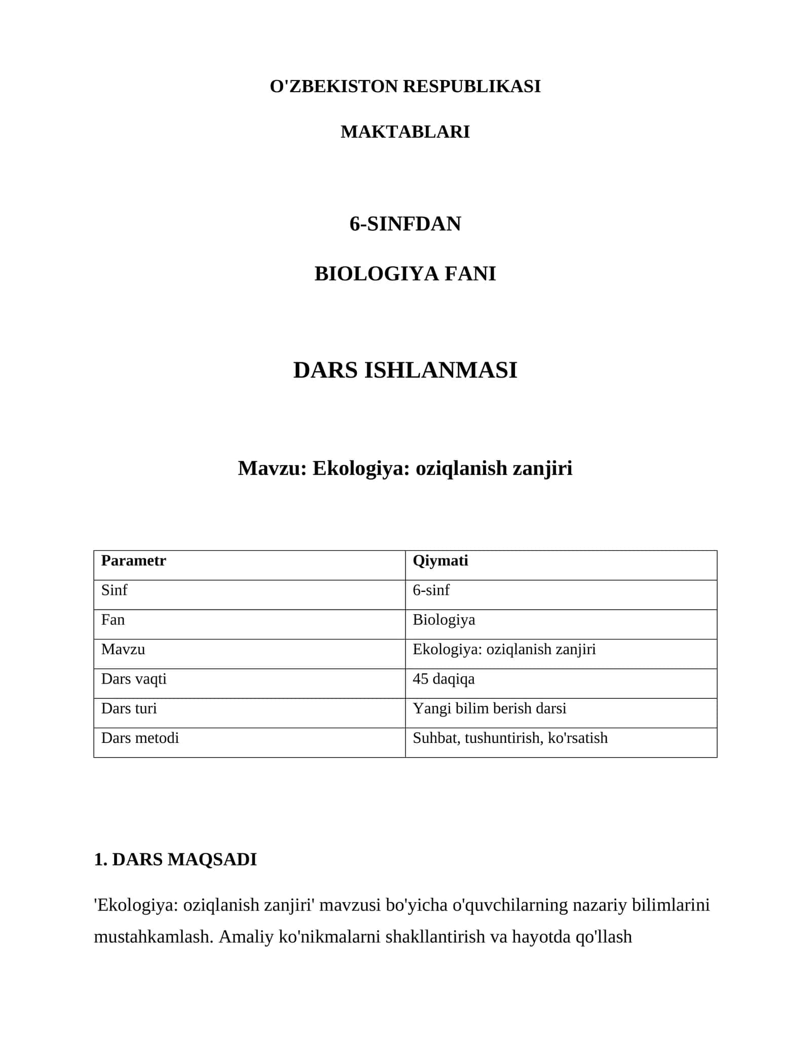 Ekologiya: oziqlanish zanjiri 1