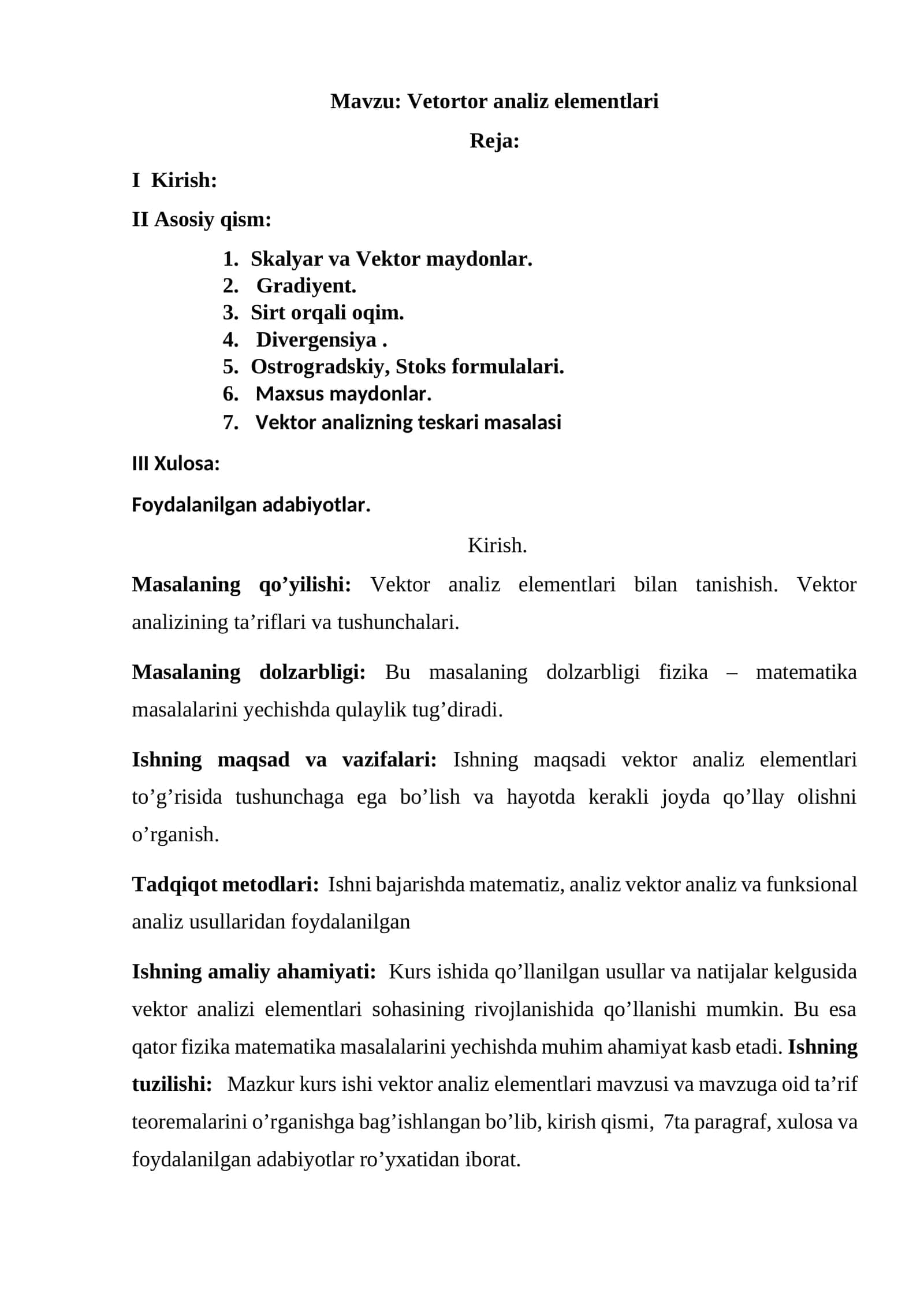 Vetortor analiz elementlari 1